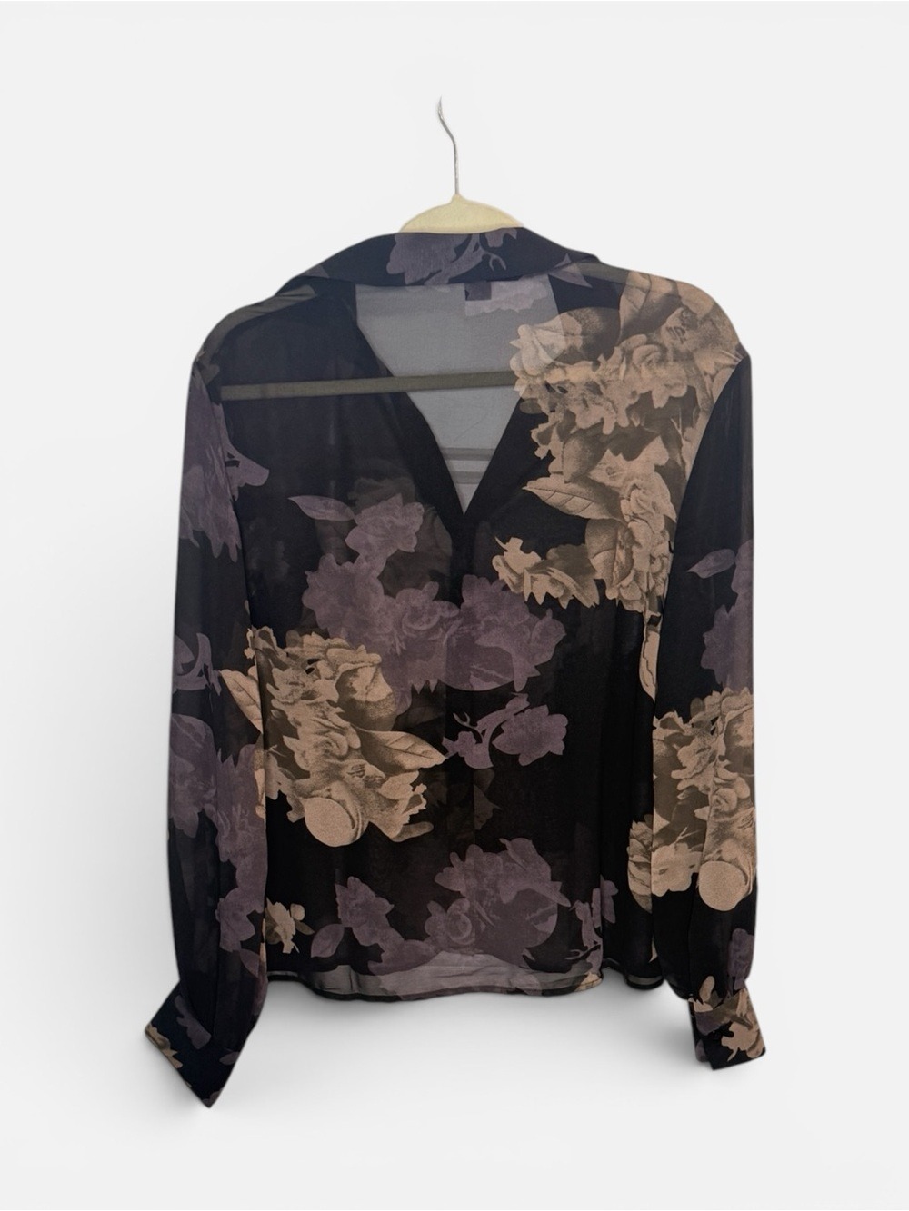 Aveloria Sheer Floral Button Down Blouse Small Feminine Dark Romance - Picture 2 of 6